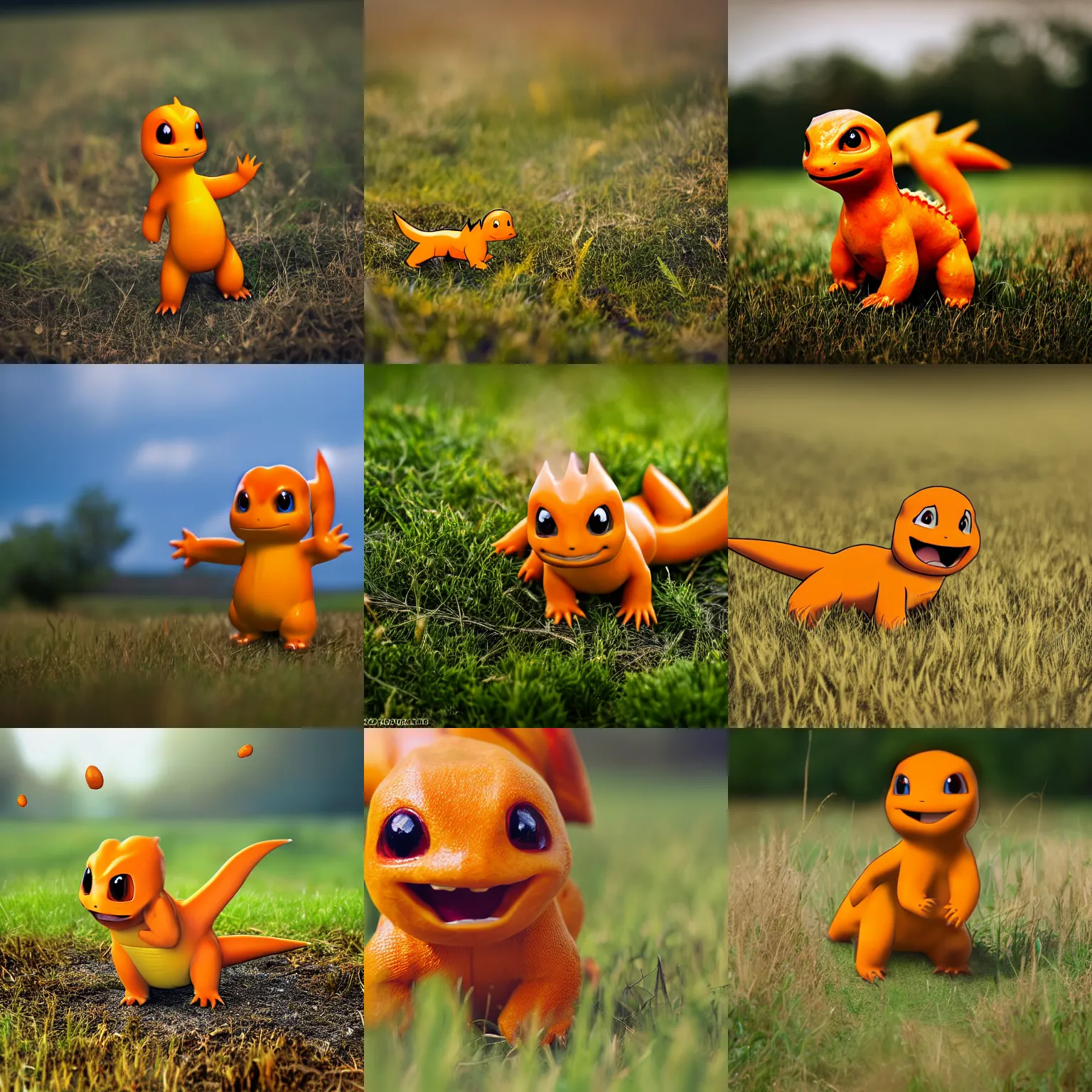Prompt: charmander roaming a field, wildlife photography, extremely detailed, midday lighting, dof.
