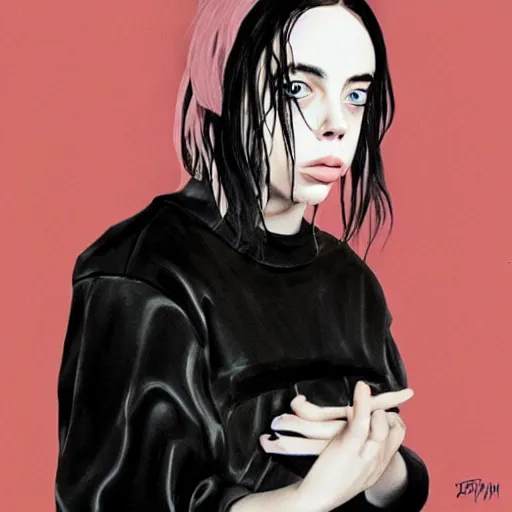 Image similar to Billie Eilish painted by Feng Zhu