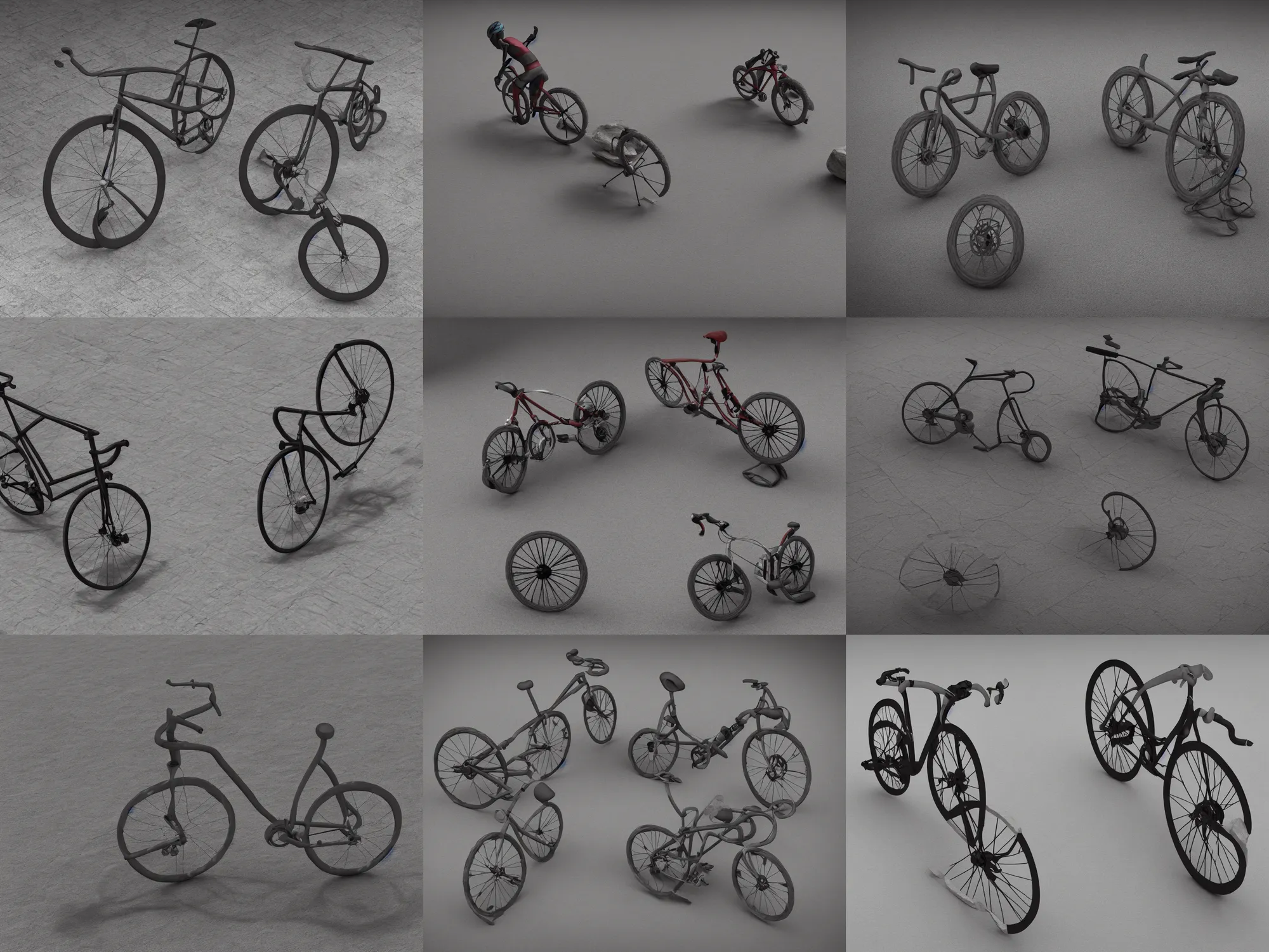Prompt: render of a sport bicycle made of hard stone, sculpted rock pedestal, octane render, trending on artstation,