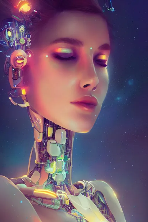 Image similar to A beautiful robotic woman dreaming, cinematic lighting, soft bokeh, sci-fi, modern, colourful, highly detailed, digital painting, artstation, concept art, sharp focus, illustration, by klimt