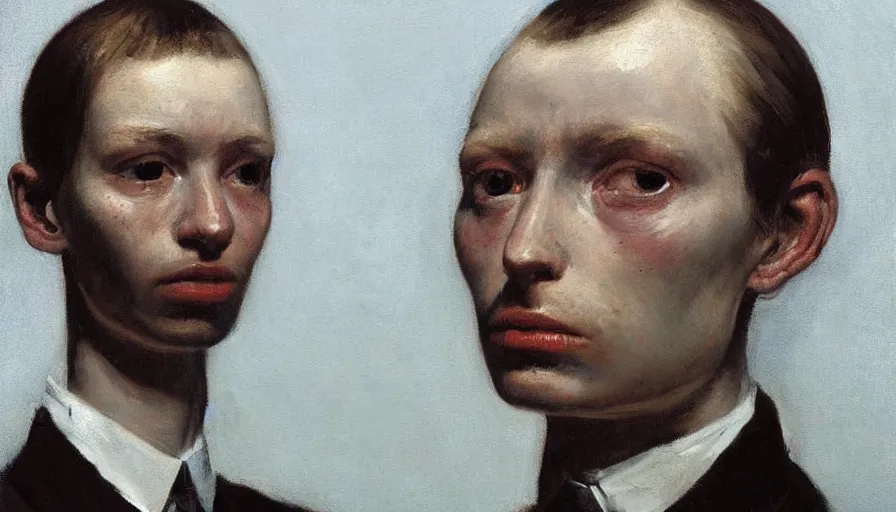 Image similar to painting by borremans, self - portrait, detailed, stunning