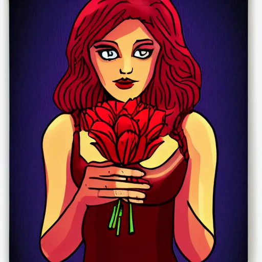 Image similar to a woman holding a red flower by tim doyle