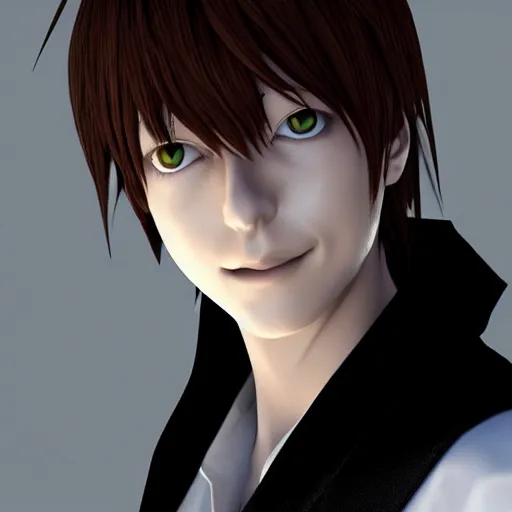 Image similar to yagami light ( kira ) from death note, 8 k, full hd, huper realistic, octane render, unreal engine 5