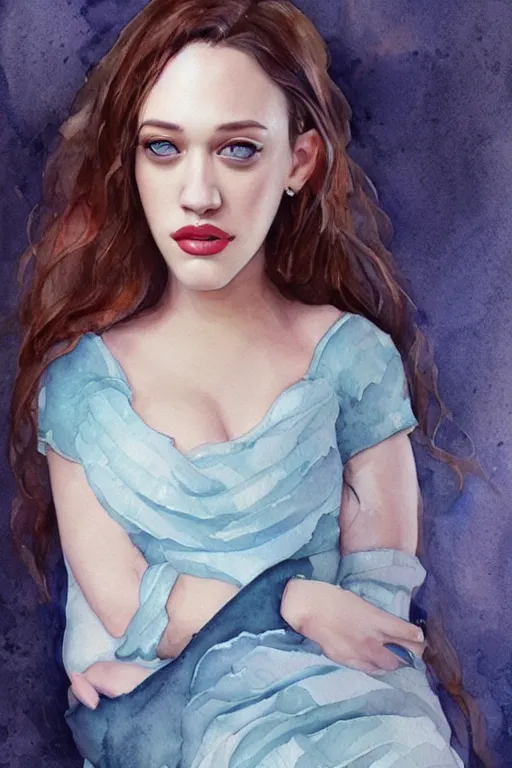 Image similar to Full body Portrait of young, beautiful kat dennings, full of details, watercolor painting, concept art, smooth, by Ina Wong and wlop ，trending on cgsociety and artstation，8kHDR，light effect