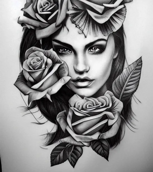 tattoo design on white background of a beautiful girl | Stable Diffusion