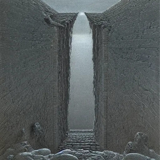 Image similar to the gates of heaven closed why lost souls try to climb over the gates style of Zdzisław Beksiński 8k hyperdetailed