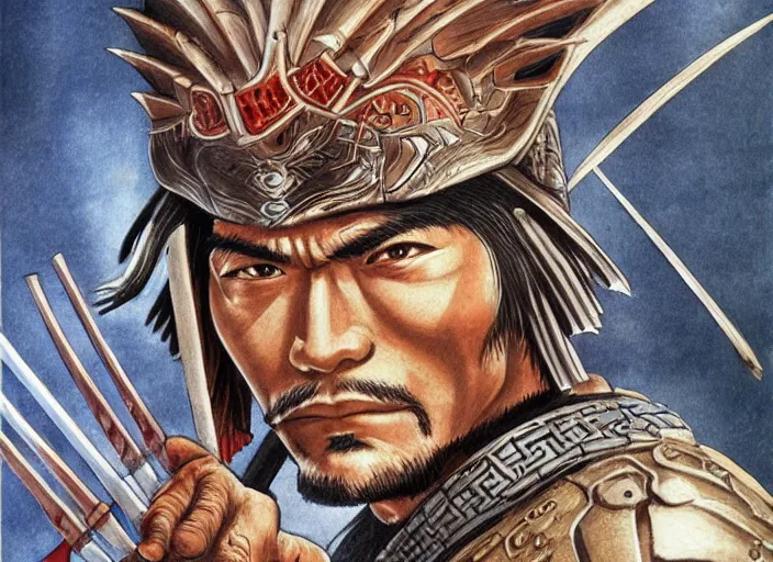 Prompt: toshiro mifune as an ancient warrior, extremely detailed, fantasy art, great quality, d & d,