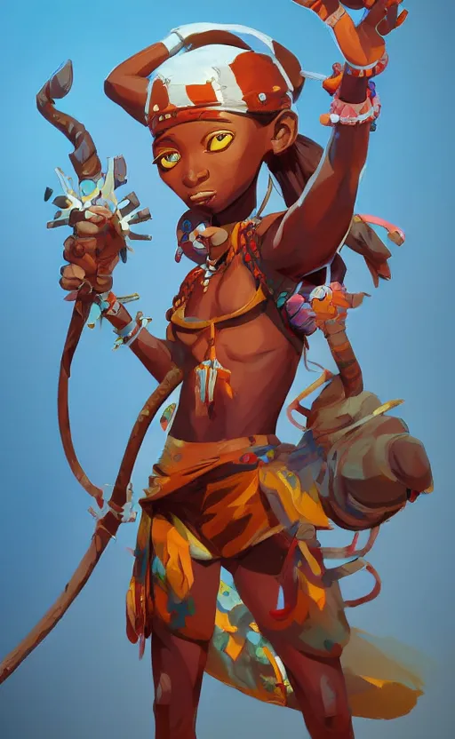 Image similar to tribal afrika teenager, Video game character design , 2d game fanart behance hd by Jesper Ejsing, by RHADS, Makoto Shinkai and Lois van baarle, ilya kuvshinov, rossdraws global illumination