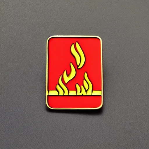 Image similar to a photo of a retro 8 0 s minimalistic simple clean fire warning enamel pin, no text, studio lighting, behance