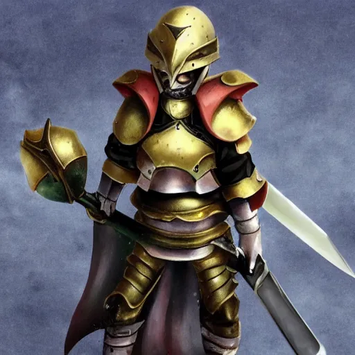 Image similar to Anime Heroic female kobold paladin in plate armor holding up a sword in triumph