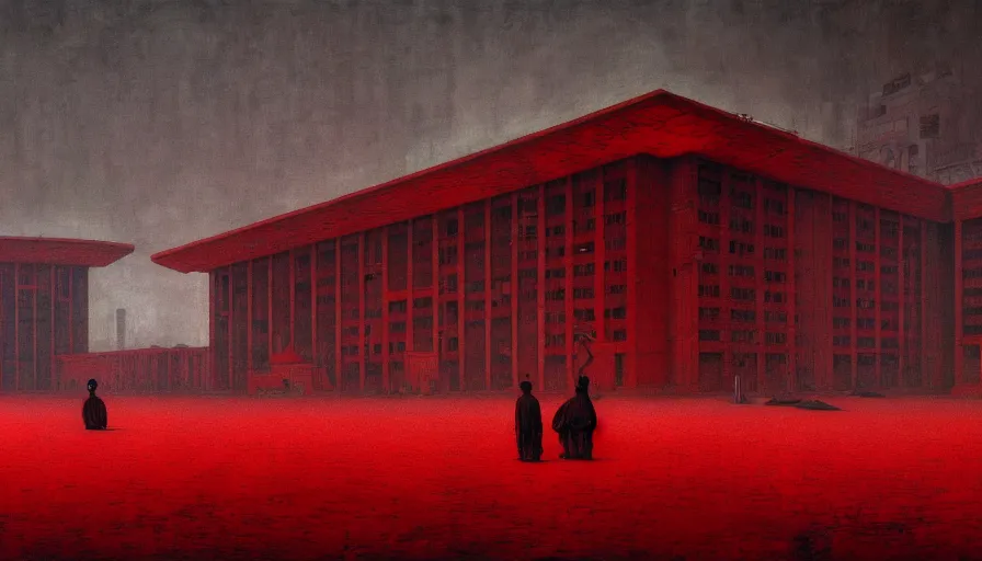 Prompt: only with red, soviet communism horror brutalist architecture apocalyptic, crowd cheering, in the style of beksinski and edward hopper and rodcenko and yue minjun and cory loftis, intricate and epic composition, red by caravaggio, highly detailed, masterpiece, red light, artstation, art nouveau