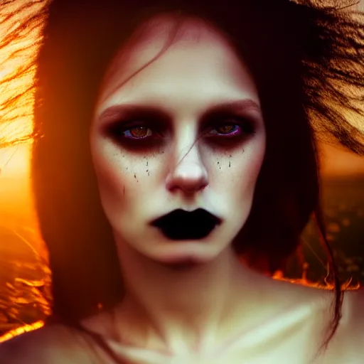 Prompt: photographic portrait of a stunningly beautiful gothic female tearful in soft dreamy light at sunset, contemporary fashion shoot, by edward robert hughes, annie leibovitz and steve mccurry, david lazar, jimmy nelsson, breathtaking, 8 k resolution, extremely detailed, beautiful, establishing shot, artistic, hyperrealistic, beautiful face, octane render