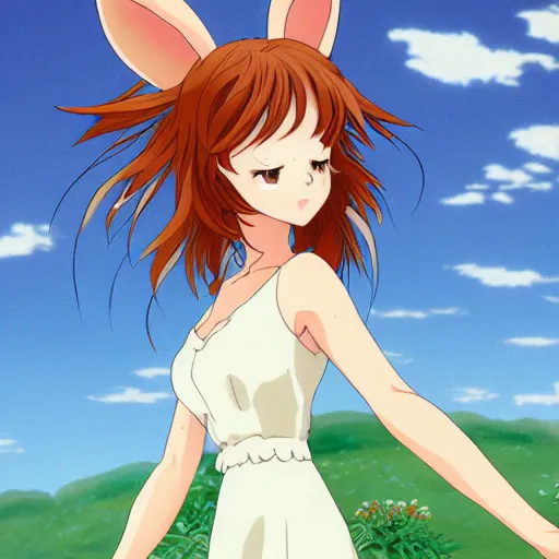 Image similar to anime girl with bunny ears and shoulder length auburn hair, secret of arietty, studio ghibli, beautiful, 4 k illustration, deviantart