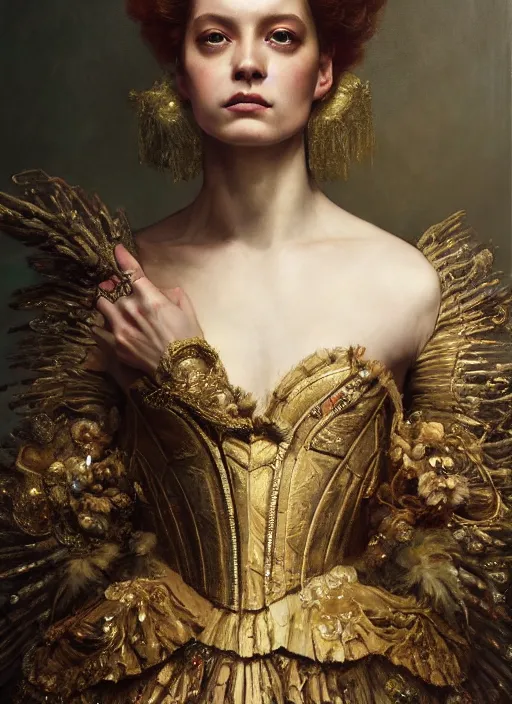 Image similar to highly detailed oil painting | very intricate | cinematic lighting | award - winning | ballet victorian armor fashion by alexander mcqueen | by roberto ferri, by tom bagshaw, by j. c. leyendecker and klimt, american romanticism, by austin osman spare, artstation, cgsociety, official art, octane