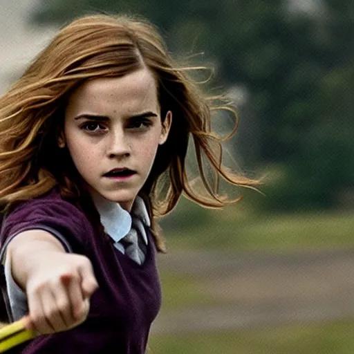 Prompt: Still of Emma Watson as Hermione Granger running in the school race. Prisoner of Azkaban. During golden hour. Extremely detailed. Beautiful. 4K. Award winning.