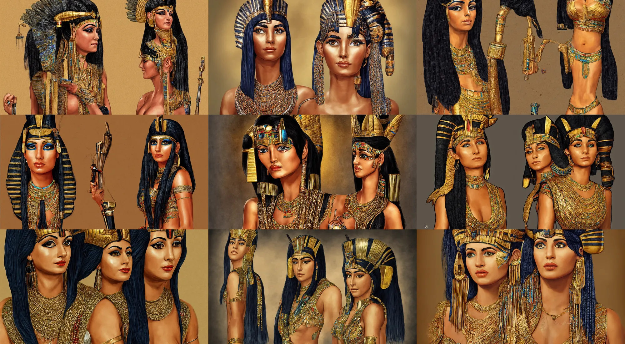 Prompt: a full body painting of the queen of egypt cleopatra as a teen. highly detailed, trending on artstation digital art.