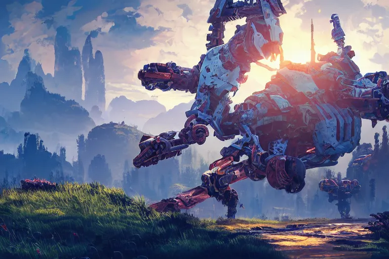 Image similar to tideripper machine mecanical creature robot of horizon forbidden west horizon zero dawn radiating a glowing aura global illumination ray tracing hdr fanart arstation by ian pesty and alena aenami artworks in 4 k