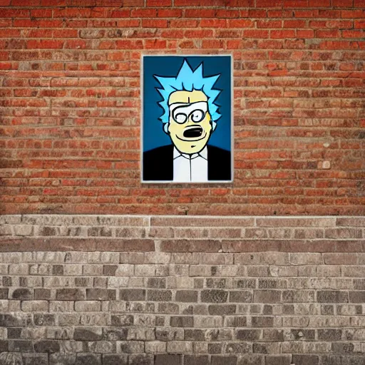 Image similar to a wall of bricks with rick Sanchez’s face and in between the bricks is mortar with Morty smith’s face