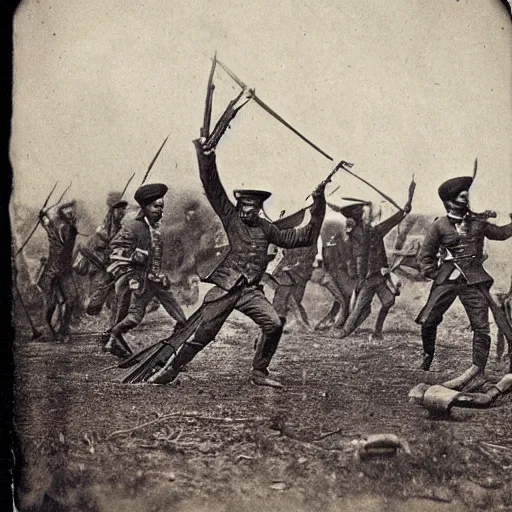 Prompt: Union Soldiers battling Nyarlathotep. 1860s photograph.