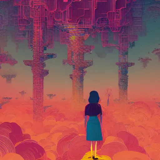 Image similar to illustration of something in mind by Victo Ngai and James Gilleard and Bruce Pennington