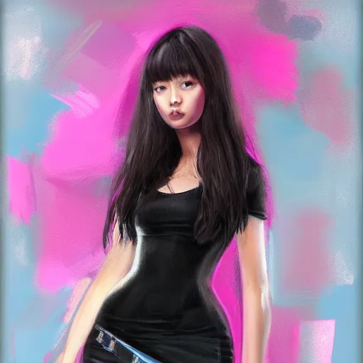 Image similar to jennie black pink, full body portrait, painting, trending in artstation, artstationHD, artstationHQ, highly detailed, 4k