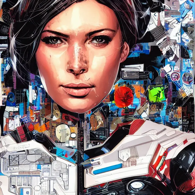 Image similar to portrait of a female android, by MARVEL comics and Sandra Chevrier, 8k