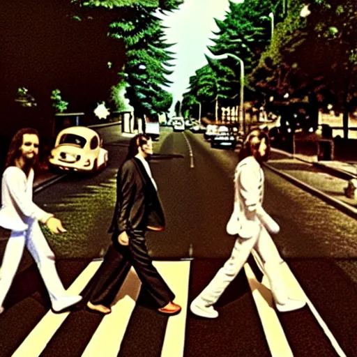 Prompt: alien walking in the street, abbey road album cover