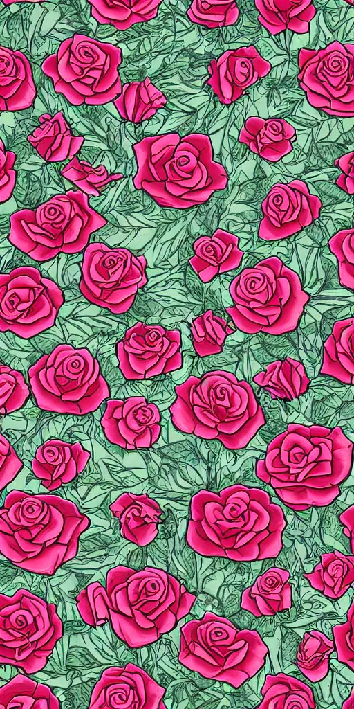 Prompt: seamless pattern of beautiful roses with leaves and throns, tattoo style, symmetrical, repeating 35mm photography