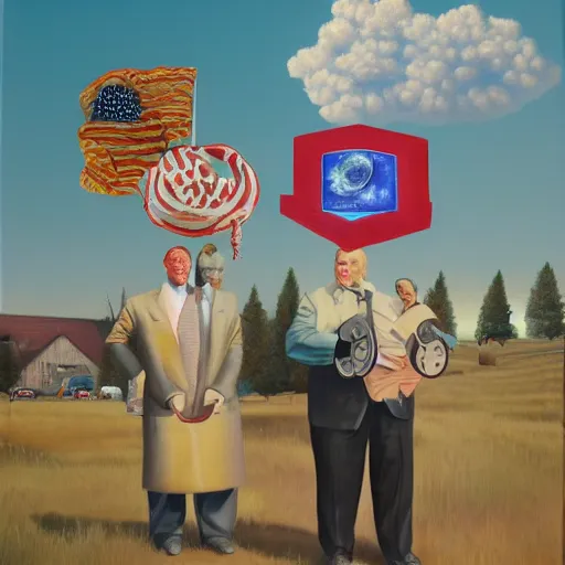 Image similar to oil on canvas portrayal of hypernormalization in America, surreal