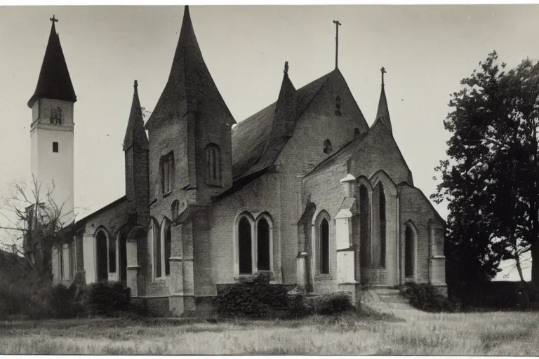 Image similar to vintage photo of an old haunted church, eerie, nostalgic, horror