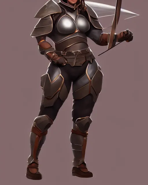 Image similar to concept art of a thicc female futurstic warrior, smooth slim fitted armor, sleek design, aerodynamic design, holding a large futurstic bow | | epic - fine - clean, polished, trending on artstation, brush strokes