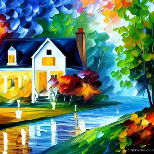 Prompt: cottage inspired by leonid afremov