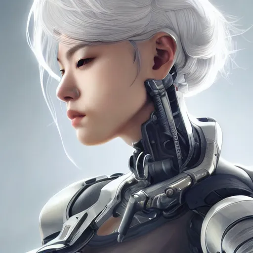 Prompt: ultra realistic illustration of cyborg song hye - kyo, warframe, intricate, nier automata, white hair, elegant, highly detailed, digital painting, artstation, concept art, smooth, sharp focus, illustration, art by artgerm and akihiko yoshida and alphonse mucha