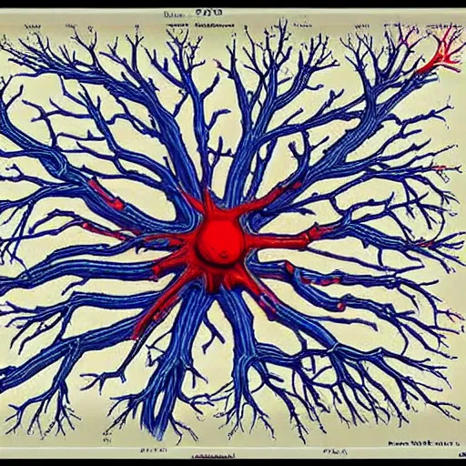 Prompt: neuron, science, scientific paper, scientific art, scientific, dendrites, axon, and a cell body, soma