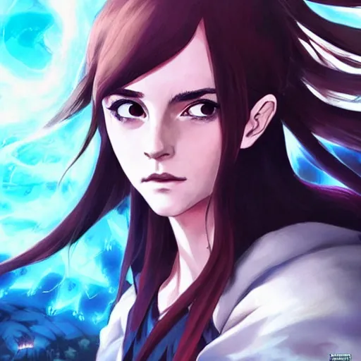 Image similar to anime portrait of Emma Watson as a shaman yedi using dark force to eliminate trump as an anime antagonist by Stanley Artgerm Lau, WLOP, Rossdraws, James Jean, Andrei Riabovitchev, Marc Simonetti, and Sakimichan, trending on artstation