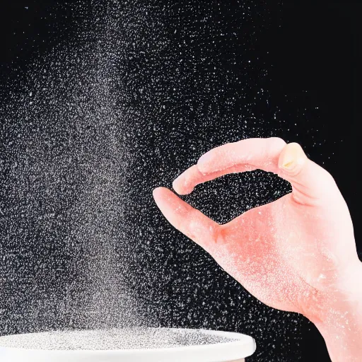 Prompt: a photo of the hands of a magician manipulating a smooth dough floating and spinning in the air, black background, flour dust spray, backlit, high quality action photography, studio photo, 50mm