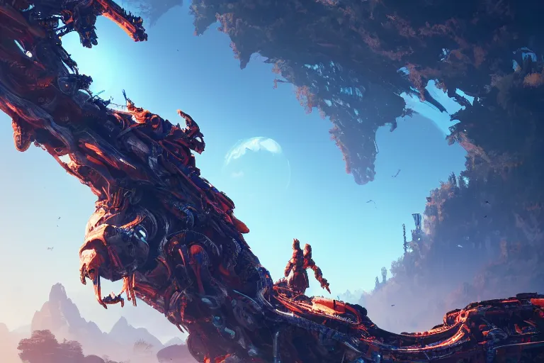 Image similar to slitherfang machine creature robot of horizon forbidden west horizon zero dawn radiating a glowing aura global illumination ray tracing hdr fanart arstation by ian pesty and alena aenami artworks in 4 k