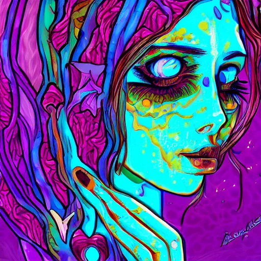 Prompt: psychedelic mushroom girl, trending on artstation