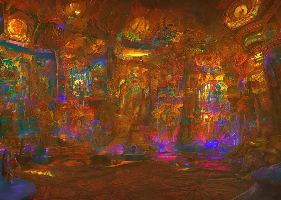 Image similar to interior of a DMT temple, 3d art, 4k, artstation