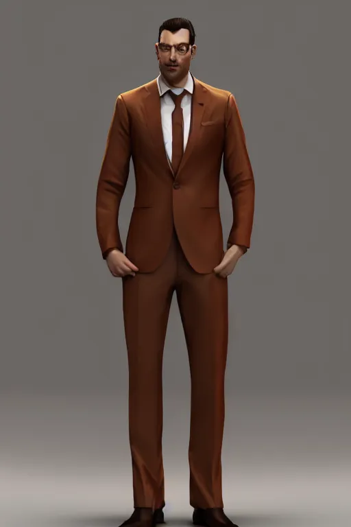 Image similar to a rich daddy, 3 6 years old, wear brown suits, stubble, cramel hair, character concept art, octane render, trending by artstation, artbreeder