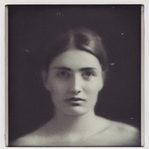 Image similar to an extreme close up, face, of Ukrainian woman, early 20s, Polaroid