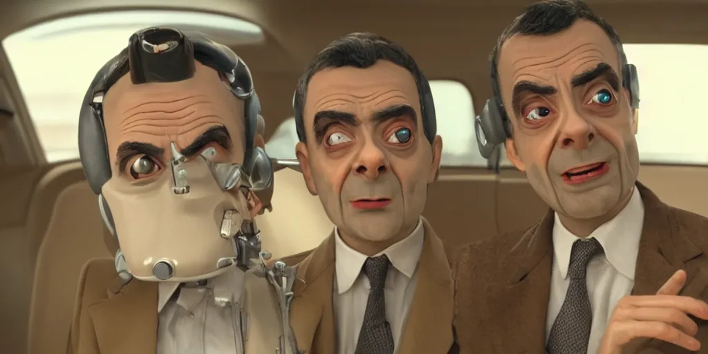 Image similar to Cyborg mr bean, 8k, high-octane, cinematic