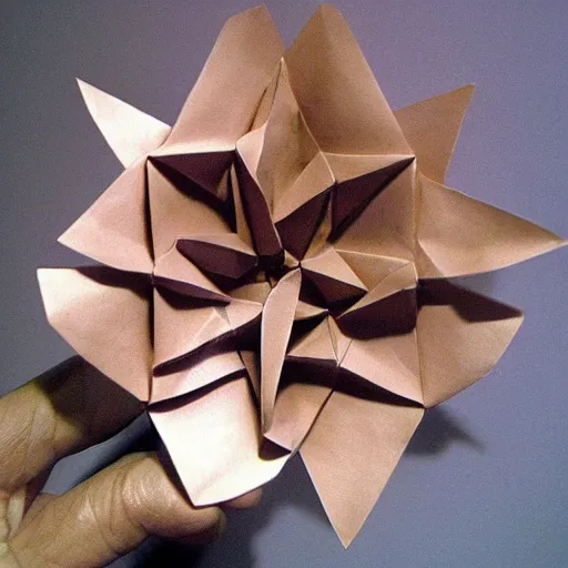 Image similar to A sculpture. A rip in spacetime. Did this device in his hand open a portal to another dimension or reality?! origami by Antoni Gaudí, by Frida Kahlo dynamic