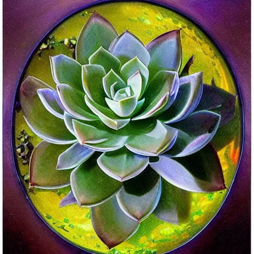 Prompt: a beautiful panting of a succulent plants make from ethiopian opal and glass, transparent, colorful, by edmund dulac and bob eggleton on artstation