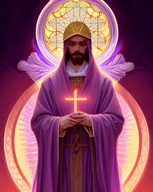 Prompt: symmetry portrait of saint germain, violet flame, intricate, elegant, highly detailed, digital painting, artstation, concept art, smooth, sharp focus, illustration, art by artgerm and greg rutkowski and fra angelico and alphons mucha