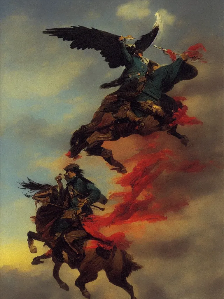 Prompt: noble hero portrait with an eagles head in rogue attire, by jack kirby italo calvino and ivan aivazovsky,