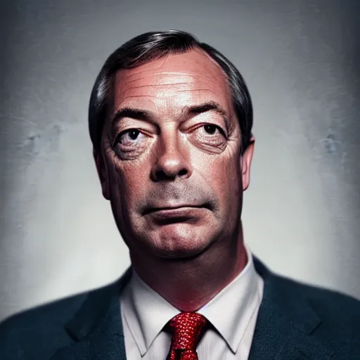 Image similar to Portrait of Nigel Farage as superman, heroic, amazing splashscreen artwork, splash art, head slightly tilted, natural light, elegant, intricate, fantasy, atmospheric lighting, cinematic, matte painting, detailed face, by Greg rutkowski