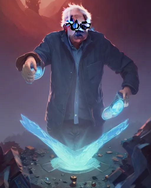 Image similar to bernie sanders as a league of legends champion, medium shot close up, details, sharp focus, illustration, by jordan grimmer and greg rutkowski, trending artstation, digital art