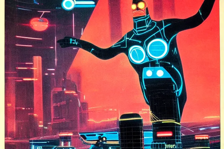 Image similar to 1979 OMNI Magazine Cover of Tron. in cyberpunk style by Vincent Di Fate