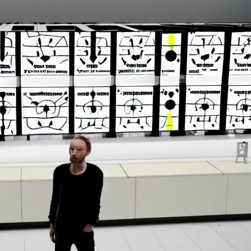 Image similar to thom yorke inside the center of a walmart is displayed for each of the twelve targets, it moves in a loop, the target turns black when a shot is fired at it, the black dot will appear at the same point in the next loop.